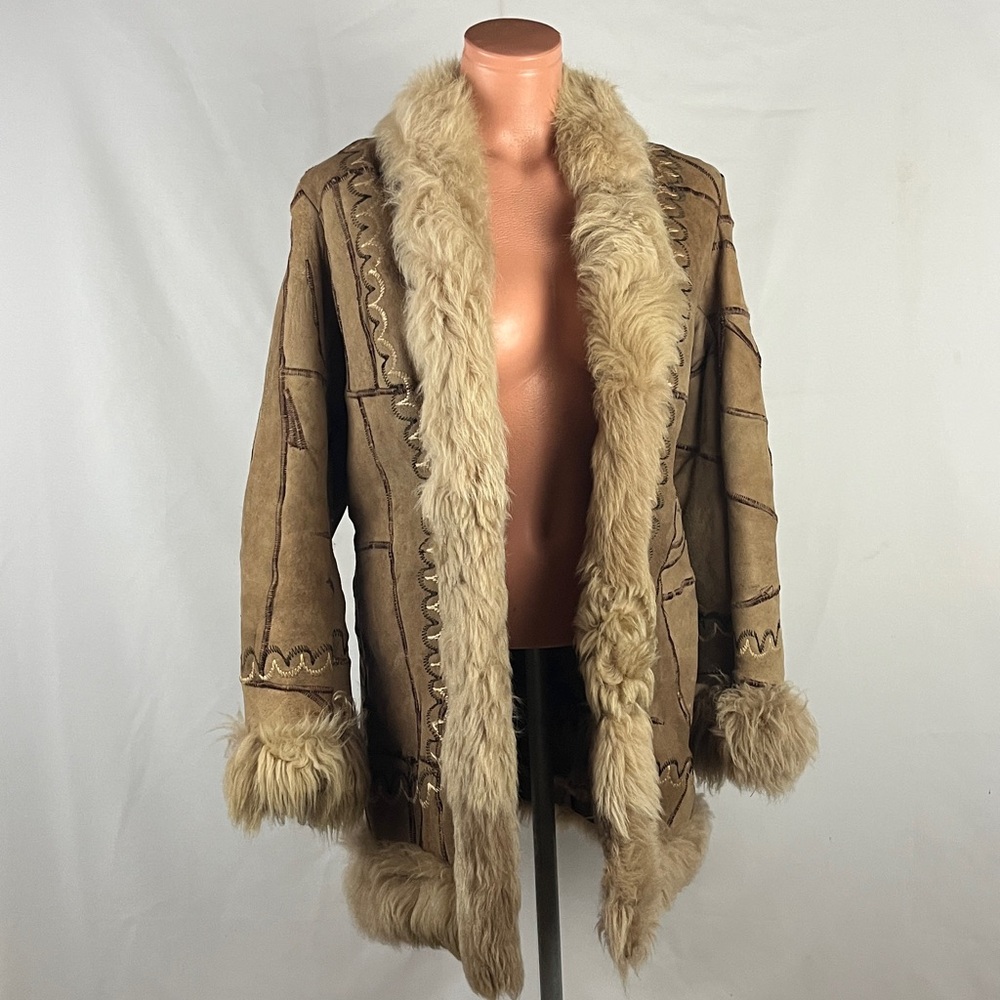 Y2K Shearling Pachwork Embroidered Pennylane Coat XS-S - Picture 6 of 13